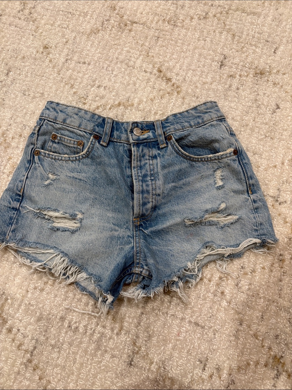 Zara Distressed Light Blue Denim Cutoff Shorts